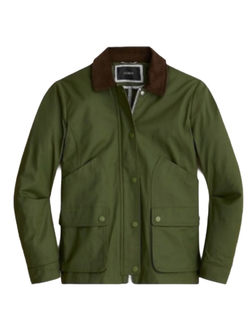 J.Crew Waxed Cotton Barn Jacket Olive Green Corduroy Collar MP NWOT